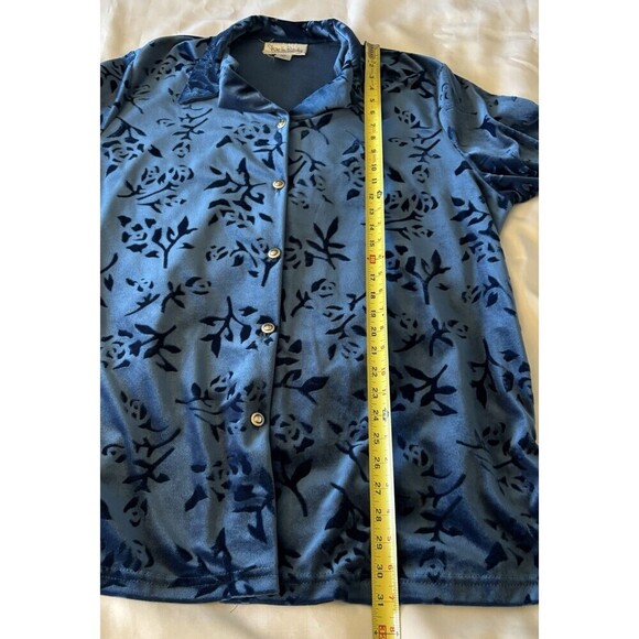 DIANE VON FURSTENBURG Blue Floral Velvet Shirt Women 1X Velour Button Tunic Top - Picture 7 of 8